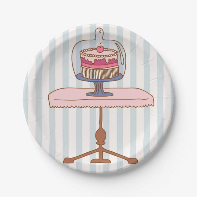 Pink cake afternoon or morning tea party paper plate (Front)
