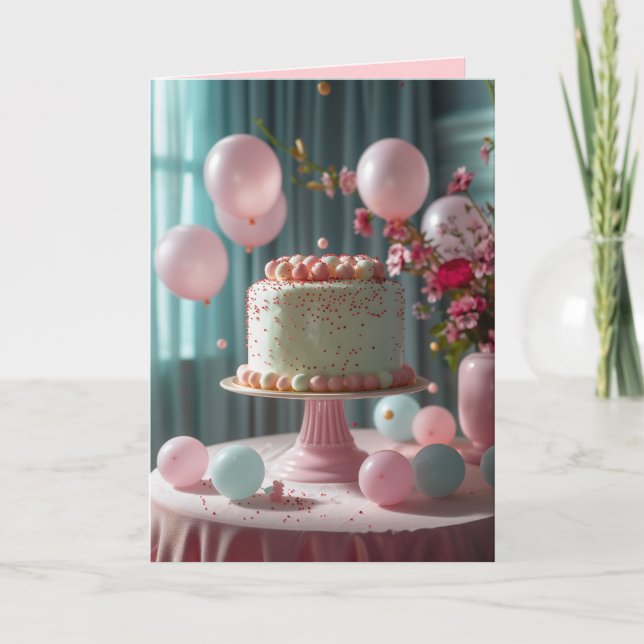 Pink Cake And Balloons Invitation (Front)