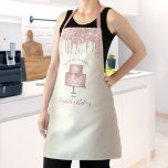 Pink Cake Bakery Chef Glitter Drips Script Gold Apron<br><div class="desc">Here’s a wonderful way to add to the fun of baking. Add extra sparkle to your culinary adventures whenever you wear this elegant, sophisticated, simple, and modern apron. A sparkly, rose gold 2 layer cake, calligraphy script handwritten typography and glitter drips overlay a faux metallic champagne gold ombre background. Personalise...</div>