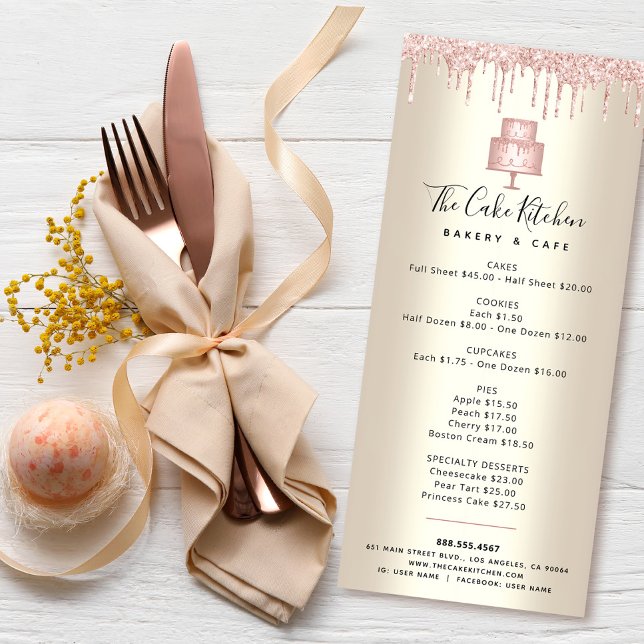 Pink Cake Bakery Glitter Pastry Chef Menu Gold  (Creator Uploaded)