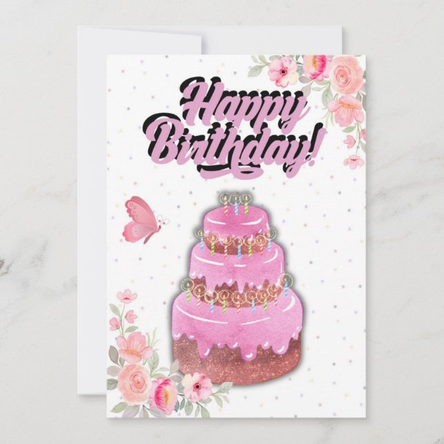 Pink Cake Birthday Card  (Front)