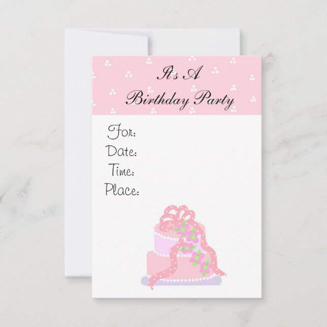Pink Cake Birthday Party Invitation (Front)