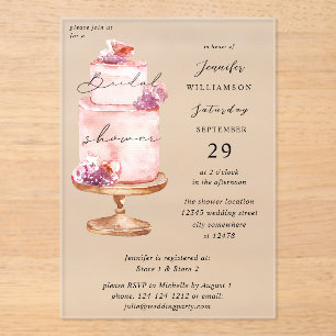 Pink Cake Bridal Shower  Acrylic Invitations