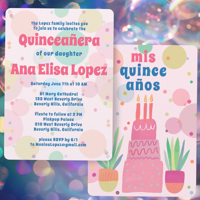 Pink Cake Bubbles Whimsical QUINCEANERA Custom Invitation (Pink Cake Bubbles Whimsical QUINCEANERA Custom Invitation
)