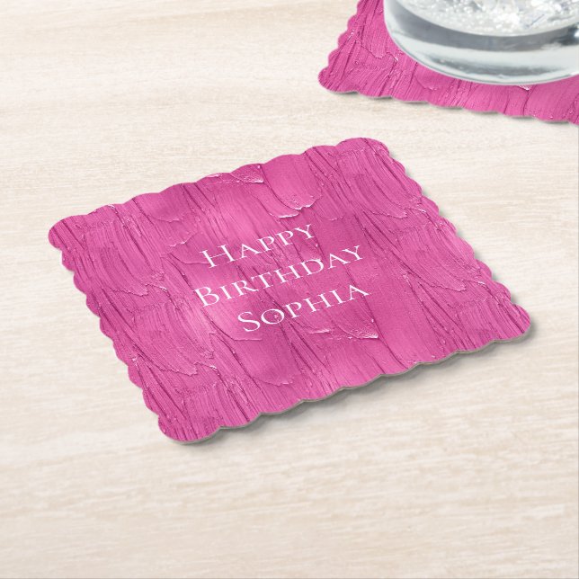 Pink Cake Frosting Personalised Paper Coaster (Angled)