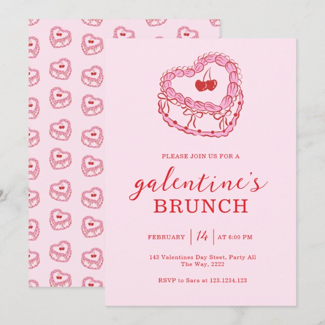 Pink Cake Galentine’s Day Brunch Invitation (Front/Back)