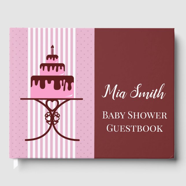 Pink cake girl baby shower guest book (Front)