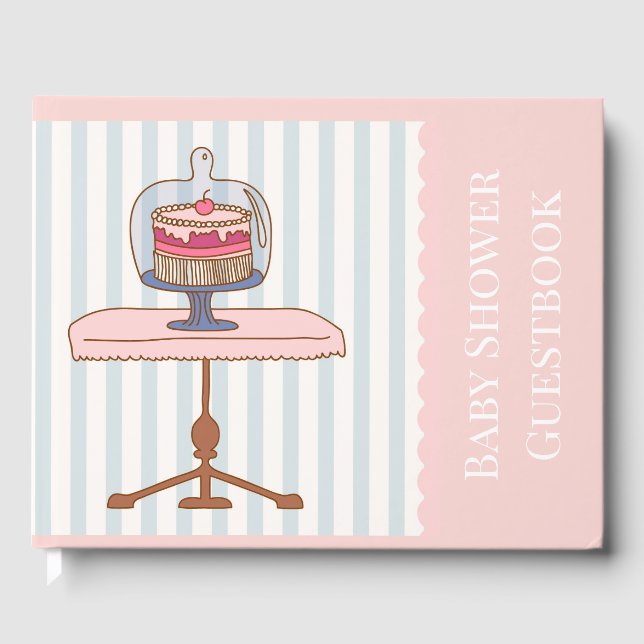 Pink cake girl baby shower guest book (Front)