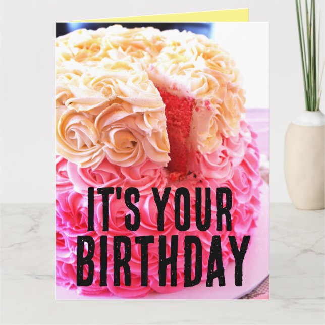PINK CAKE HAPPY BIRTHDAY THICK FROSTING BIG CARD (Front)
