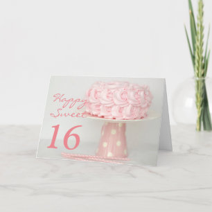 Pink Cake Happy Sweet 16 Birthday Greeting Card