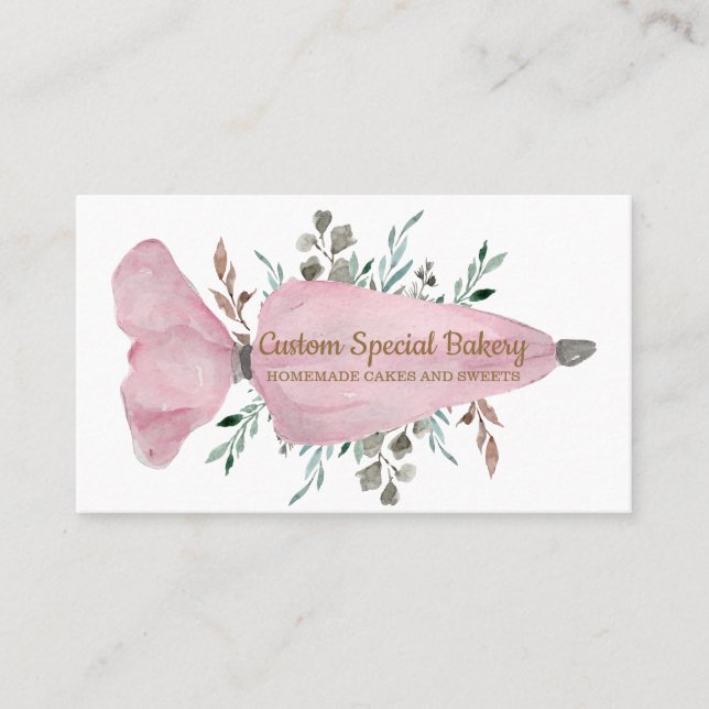 Pink Cake Piping Bag Whipped Cream Bakery Business Card (Front)
