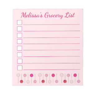 Pink Cake Pops Personalized Baking Grocery List Notepad