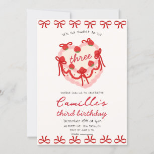 Pink Cake  & Red bow Birthday Invitation