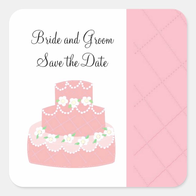 Pink Cake Save the Date Square Sticker (Front)