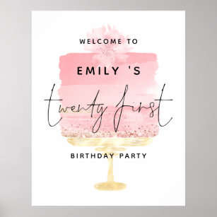 Pink Cake Script Welcome Name 21st Birthday Party Poster
