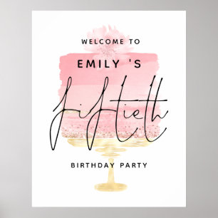 Pink Cake Script Welcome Name 50th Birthday Party Poster