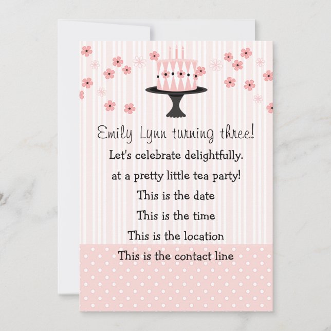 Pink Cake with 3 Candles Invitation (Front)