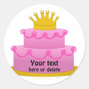 Pink Cake With Crown Birthday Classic Round Sticker
