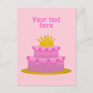 Pink Cake With Crown Birthday Postcard