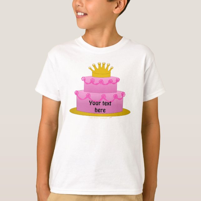 Pink Cake With Crown Birthday T-Shirt (Front)