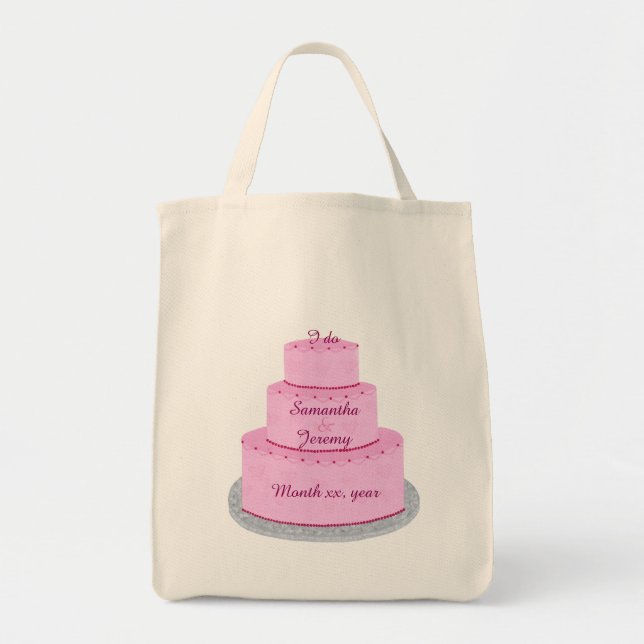 Pink Cake with Hearts Personalised Bride Bags (Front)
