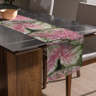 Pink Caladium Leaves Floral Short Table Runner