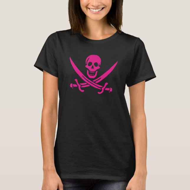 Pink Calico Jack Pirate Flag Jolly Roger Graphic T-Shirt (Front)