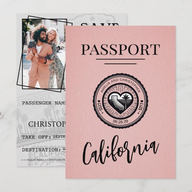 Pink California Passport Save The Date (Front/Back)