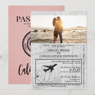 Pink California Passport Wedding Invitation
