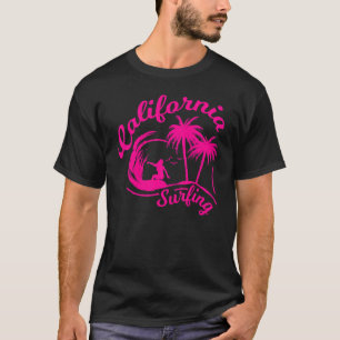 Pink California Surfing Girl Beach Big Wave Surfer T-Shirt