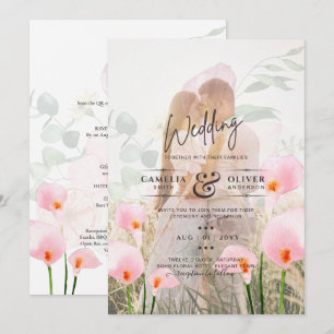 PINK CALLA LILIES PHOTO OVERLAY WEDDING INVITE