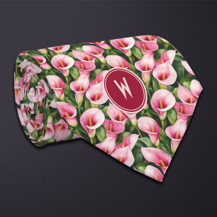 Pink Calla Lillies Floral Tie