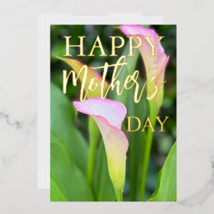 Pink Calla Lillies Mother's Day    Foil Holiday Card