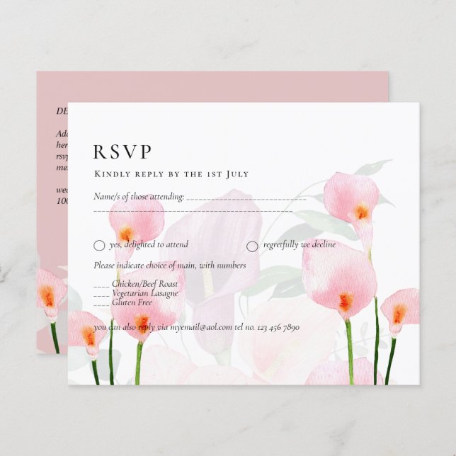 Pink Calla Lily Bouquet Wedding RSVP  (Front/Back)