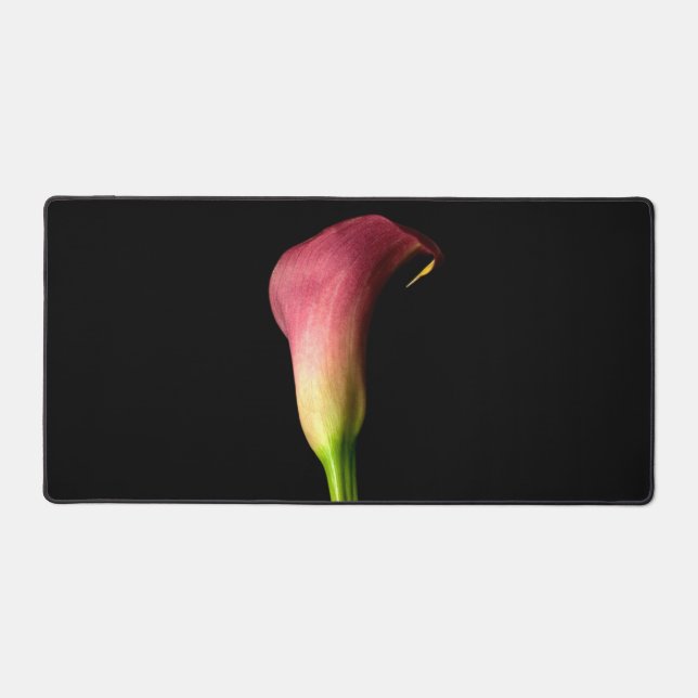 Pink Calla Lily Elegant Photo Black Background Desk Mat (Front)