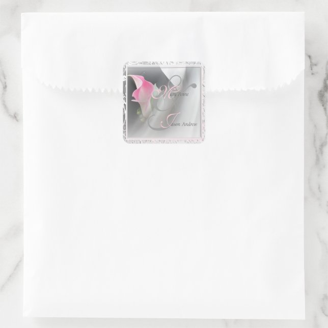 Pink Calla Lily Flourish Frame Wedding Sticker (Bag)
