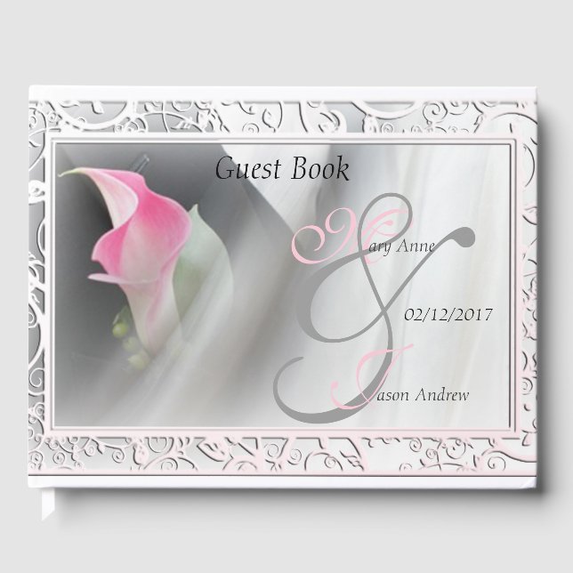 Pink Calla Lily Flourish Wedding Guest Book (Front)