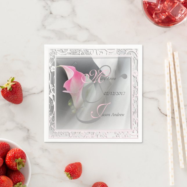 Pink Calla Lily Wedding Paper Napkins (Insitu)