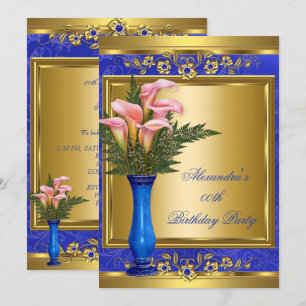 Pink Callie Royal Blue Pearl Gold Birthday Party 2 Invitation