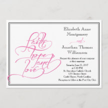 Pink Calligraphy Christian Wedding Invitation