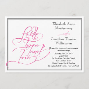 Pink Calligraphy Christian Wedding Invitation