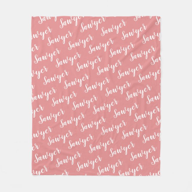 Pink Calligraphy Personalised Repeat Name Fleece Blanket (Front)