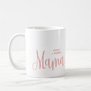 Pink Calligraphy Script Mama Lettering Kids Names Coffee Mug