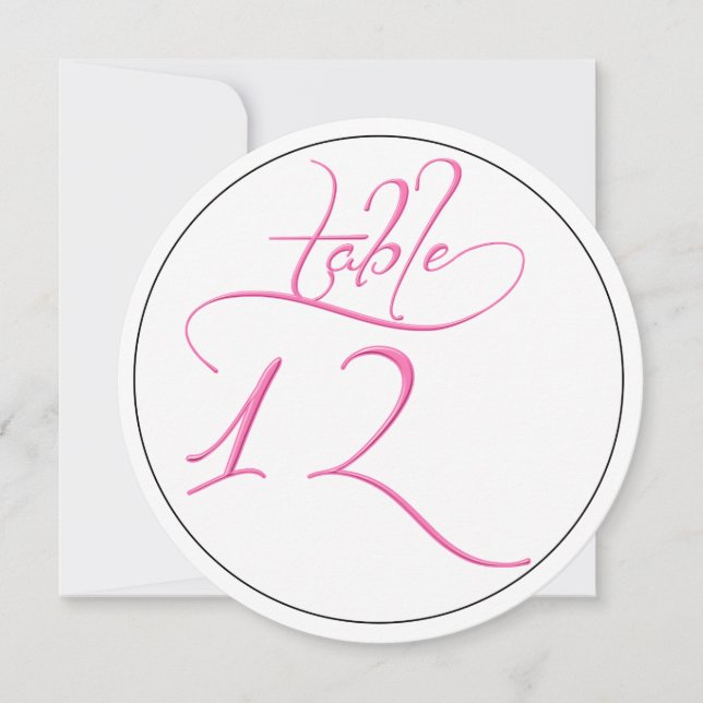 Pink Calligraphy Script Round Table Number 12 Card (Front)