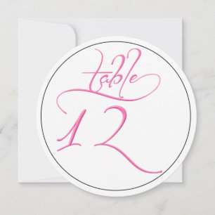 Pink Calligraphy Script Round Table Number 12 Card
