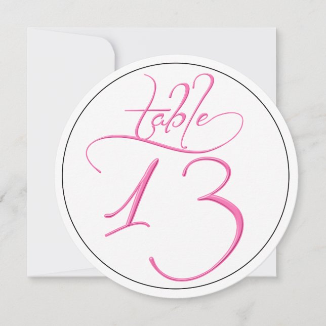 Pink Calligraphy Script Round Table Number 13 Card (Front)