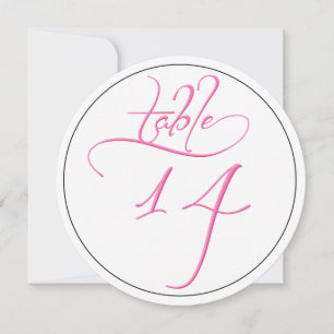 Pink Calligraphy Script Round Table Number 14 Card