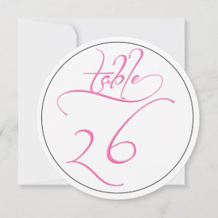 Pink Calligraphy Script Round Table Number 26 Card