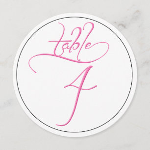 Pink Calligraphy Script Round Table Number 4 Card