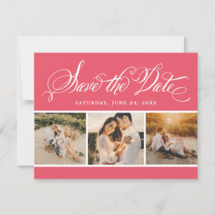 Pink Calligraphy Script Wedding Photo Collage Save The Date